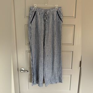 Briggs New York Navy and White Striped Linen Pants